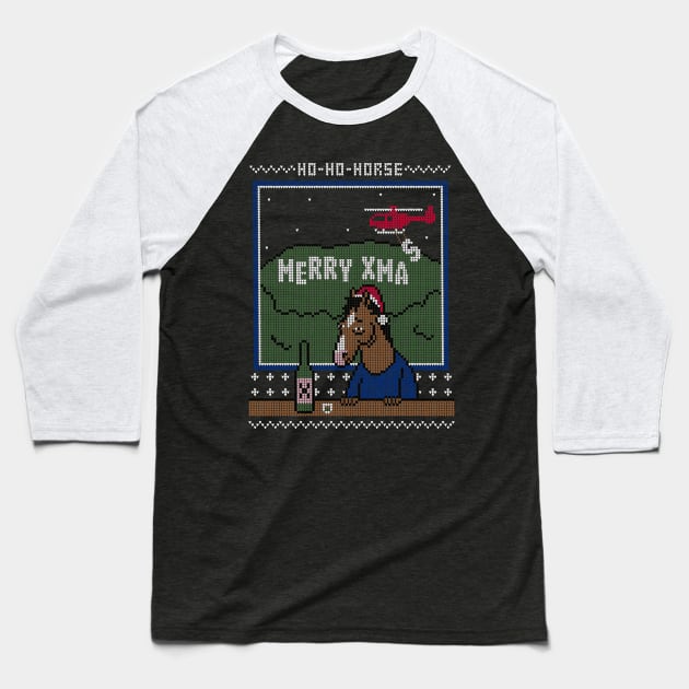 Ho-Ho-Horse! - Ugly Christmas Sweater Baseball T-Shirt by Raffiti